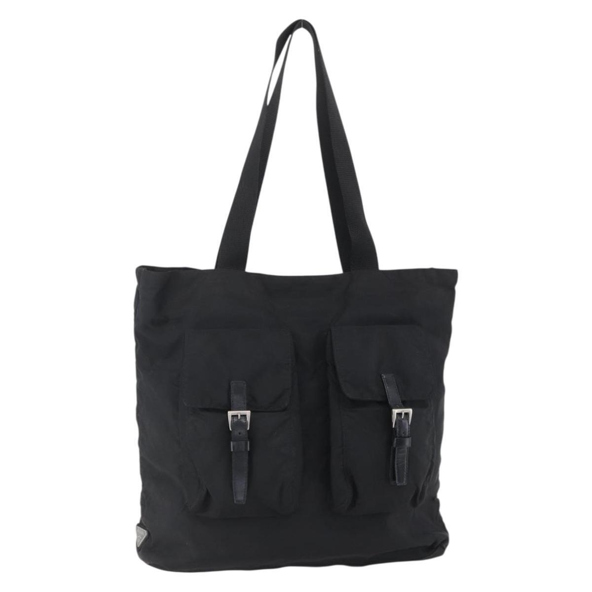 Prada Tote Bag Nylon Black Silver Auth 151870